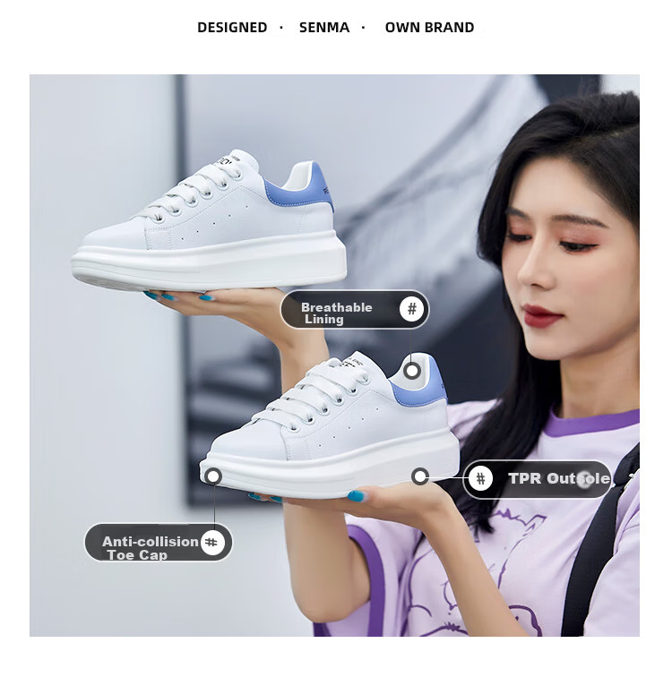 Senma Fashion Korean-Style Versatile Thick-Soled White Sneakers Breathable Comfortable Casual Shoes for Women 121134806 White Size 35 2