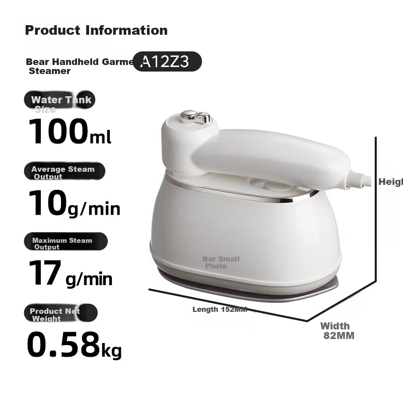 Bear Handheld Garment Steamer, 17G/MIN High Steam Output, 100ML Water Tank, Electric Iron, Steam Ironing, Home Use, Pressure Boost, Portable, Quick And Convenient, Freestyle Ironing, Group Purchase Gift, A12Z3