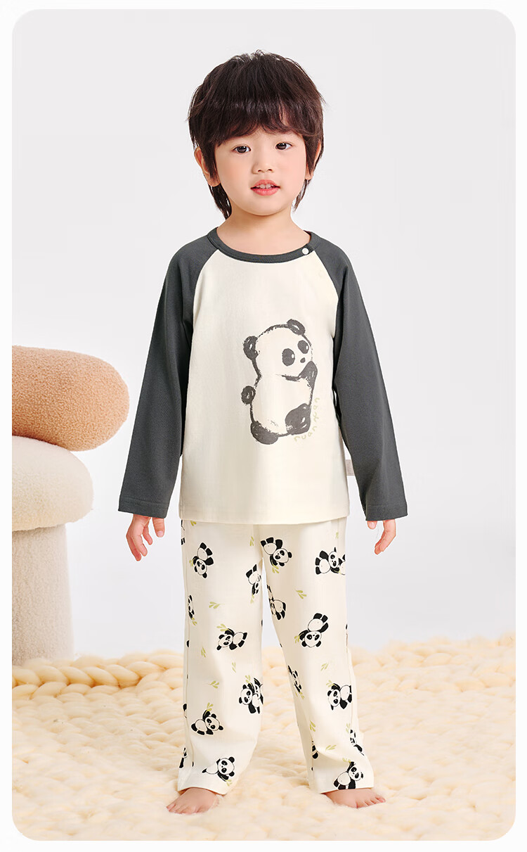 YUZHAOLIN Children's Pajamas Spring Boys' Pure Cotton Home Wear Set Big Kids Clothing Children's Apparel Hand-Drawn Panda Desig 4