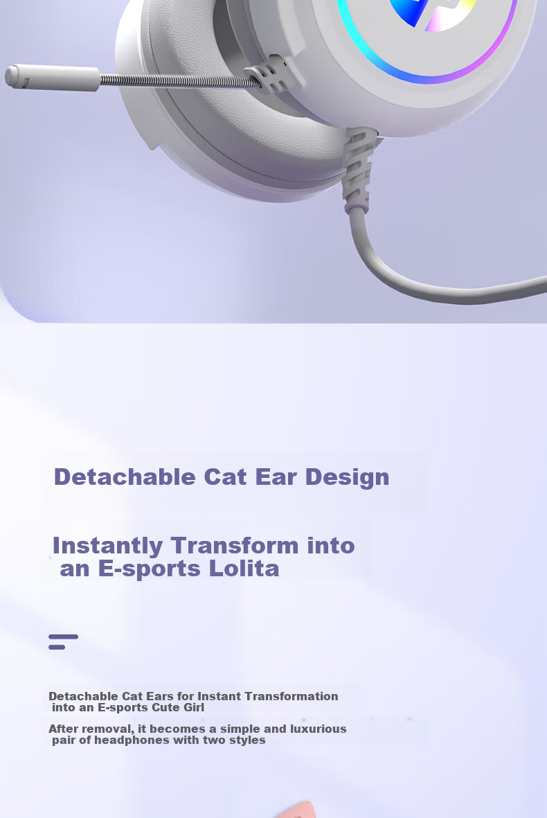 HP H100 Gaming Headset with Microphone for E-Sports, Black Myth: Wukong, Office Work, Study, And Multi-Purpose Use - White USB Interface Cat Ear Set 8