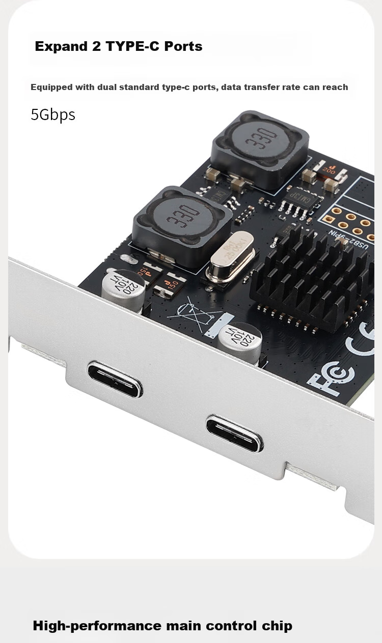 MOGE Type-C Expansion Card PCIe x4 to Dual Type-C Adapter Card 10Gbps Gen2 Plug-and-Play Power-Free MC2121 3
