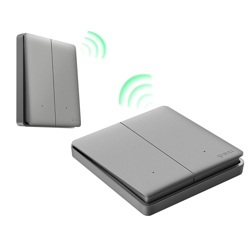 BULL Wireless Remote Control, No Wiring Switch, Two-Way Switch Set with 1 Main Switch + 1 Gray Adhesive Switch