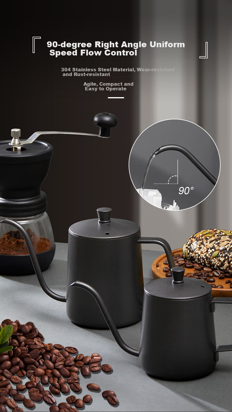 TEOTM Pour-Over Kettle with Fine Spout, Home Use Drip Coffee Maker, Narrow-Mouth Kettle, 304 Stainless Steel Pot, Black, 350ml 3