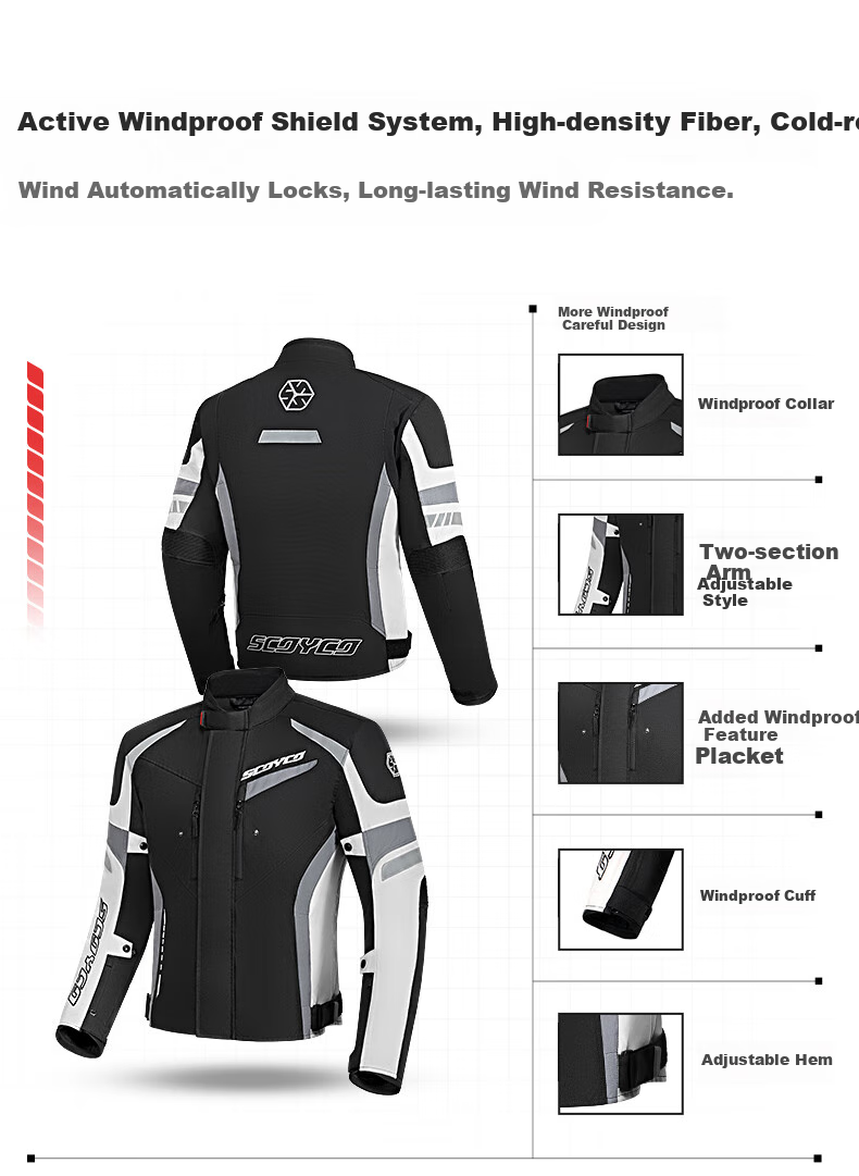 SCOYCO Motorcycle Riding Suit, Racing-Style Protective Gear, Anti-Fall, Windproof, Wear-Resistant, Specialized Equipment for Men, All Seasons 8