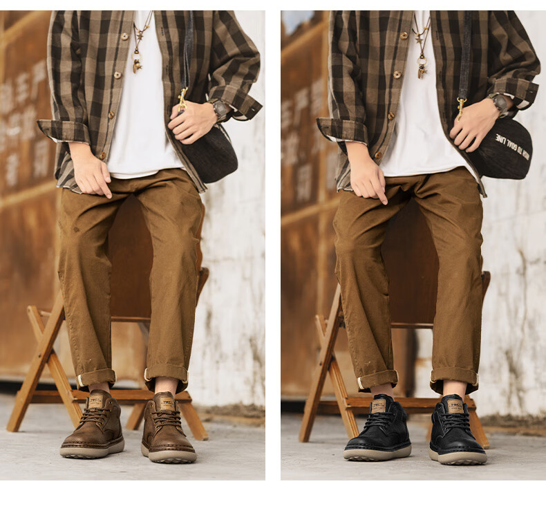 G.N.Shi Jia Men's Martin Boots Autumn Winter New Fashion Retro Work Shoes Casual Mid-top Lace-up Leather Shoes for Men 3
