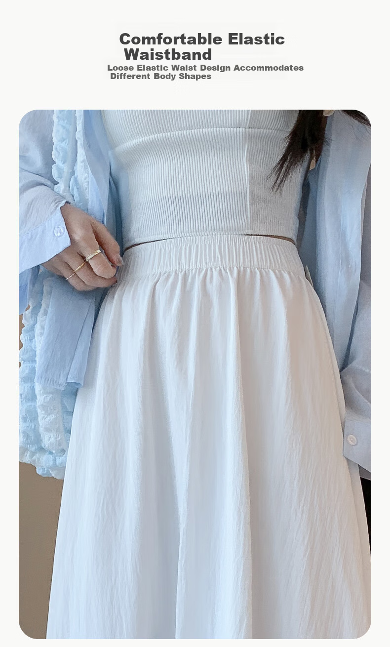 BOPRUIEY Women's Summer Skirt, 2026 Latest Style, Loose High-Waist Draping Ice Silk Yamamoto Skirt, Casual White A-Line Long Skirt 7
