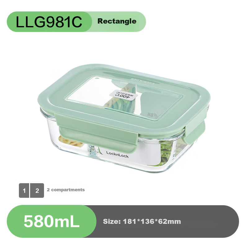 LOCK&LOCK Glass Food Storage Container, Office Worker Compartment Lunch Box, Microwave-Safe Fruit Container, Large Capacity Bento Box