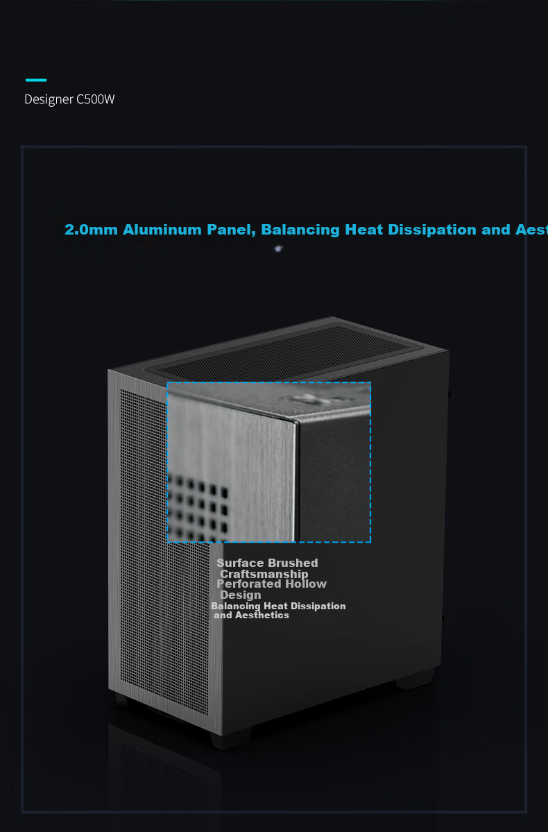 Abee Designer C500W Mid-Tower Workstation Case, Black/55L/Double 360mm Radiator Positions/E-ATX & EEB Dual Motherboard/Supports Ultra-Long Graphics Cards 2