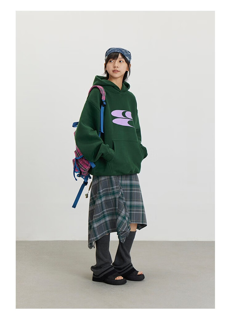 CryingCenter Logo Print New Style Fleece-Lined Thickened Xinjiang Cotton Hoodie Dark Green L 17
