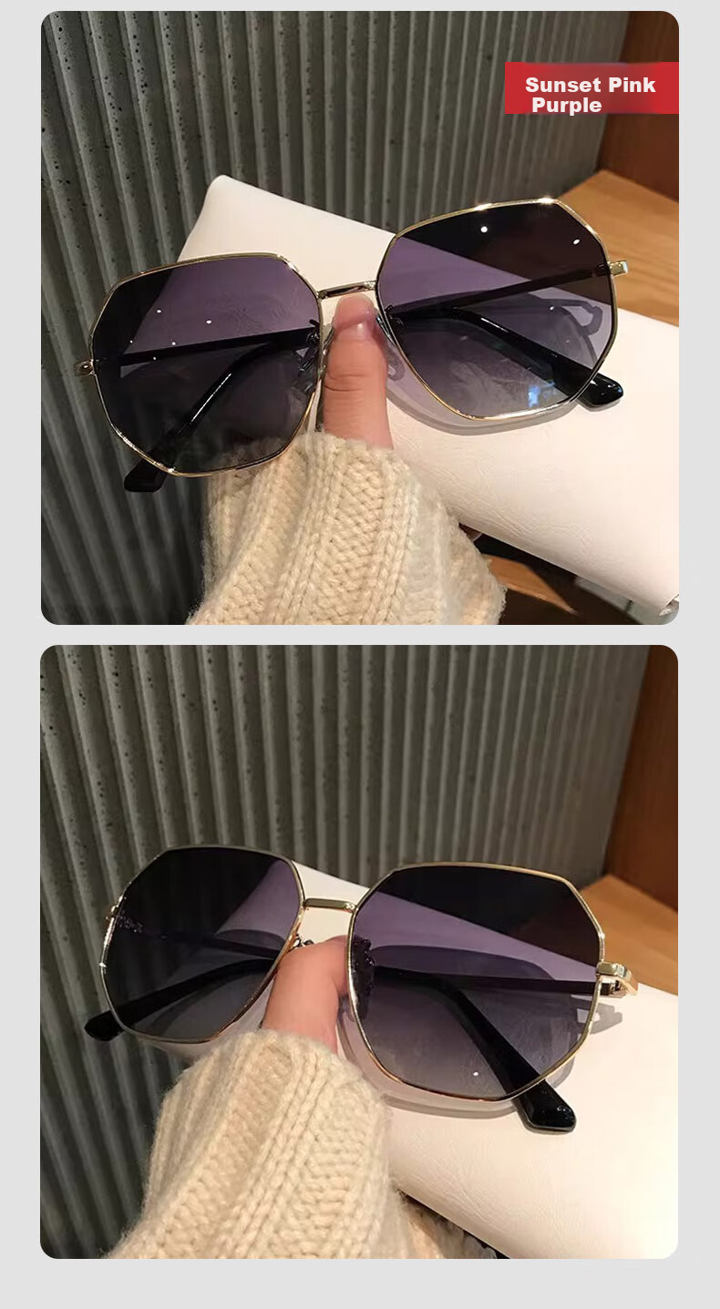 FENCHI Transparent Blue Sunglasses for Men, Polygonal Metal Driving Sunglasses, Korean Style Trendy Beach UV Protection Glasses for Wome 8