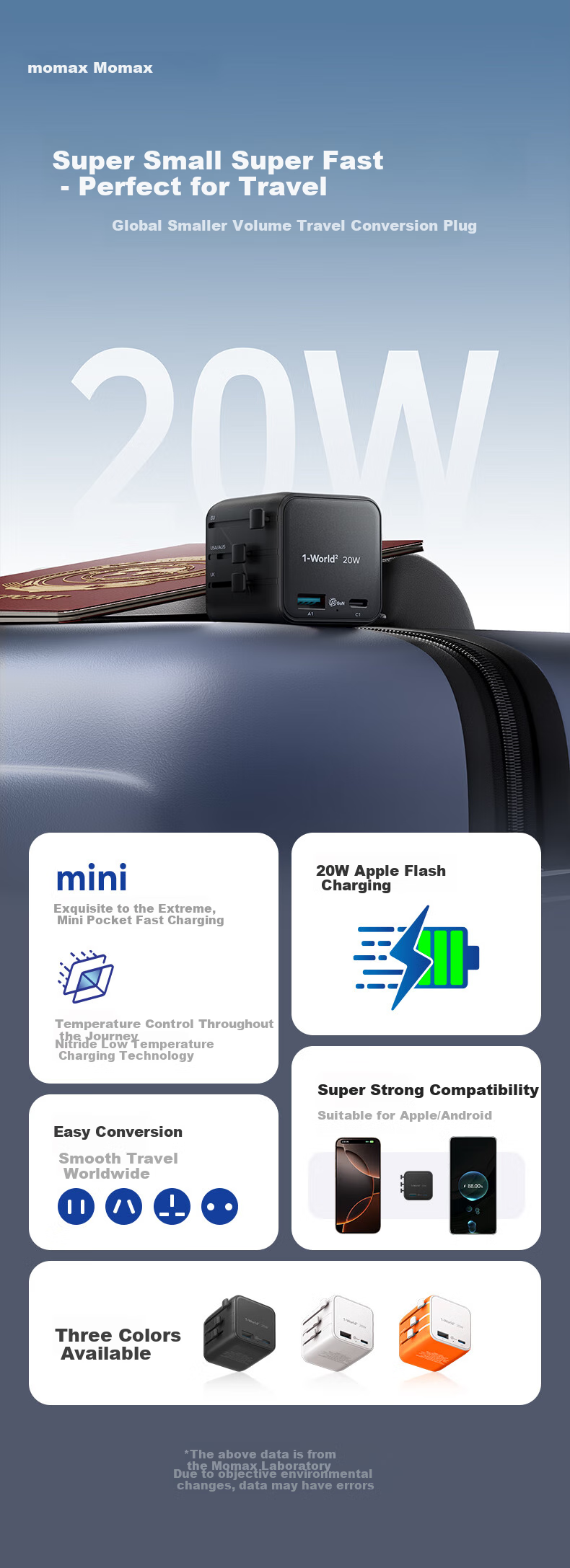 MOMAX Ultra-Mini 20W Universal Travel Adapter PD Fast Charging International Travel Socket/Universal International Travel Converter/UK/AU Standard 1C1A Black 2