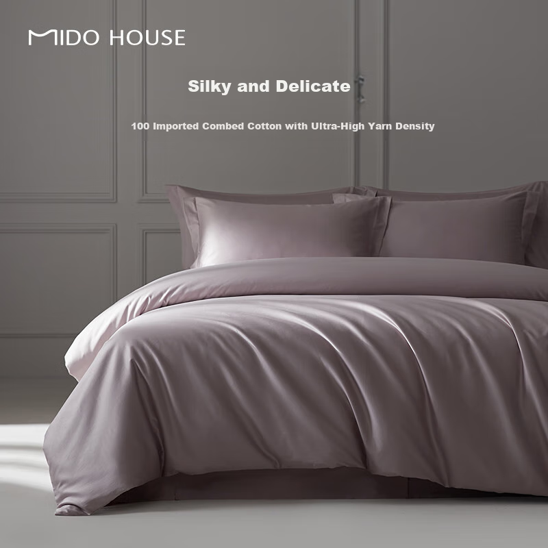 Комплект постельного белья MIDO HOUSE Mingdu, 100% Пима хлопок, однотонный, для кровати 1.5м, серо-бежевый