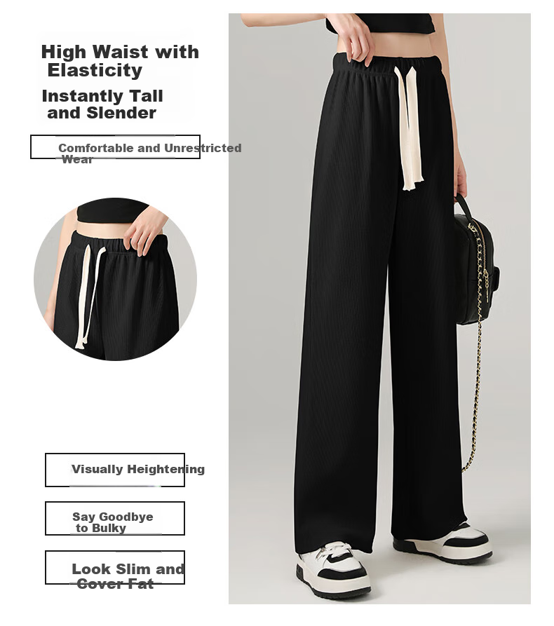 Jeanswest Women's Casual Pants, Chenille Wide-Leg Trousers, Spring And Summer Draping Lazy Style Slimming Straight-Leg Pants, Fashionable Versatile Trousers for Wome 5