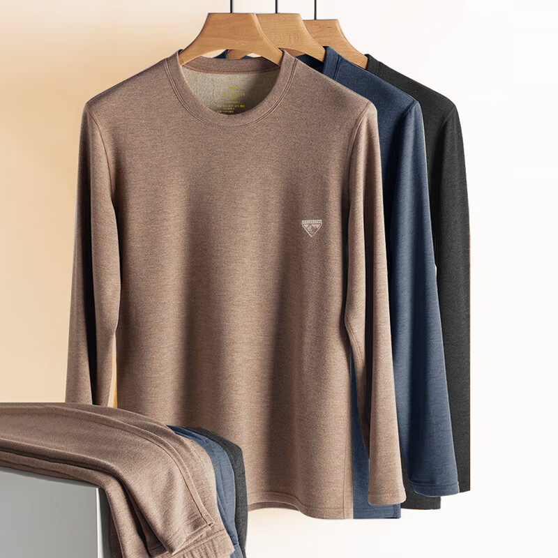 SEPTWOLVES Men's Cashmere Thermal Underwear Set Autumn Winter Double-Sided Fleece High-End Luxury Heating Top and Bottom