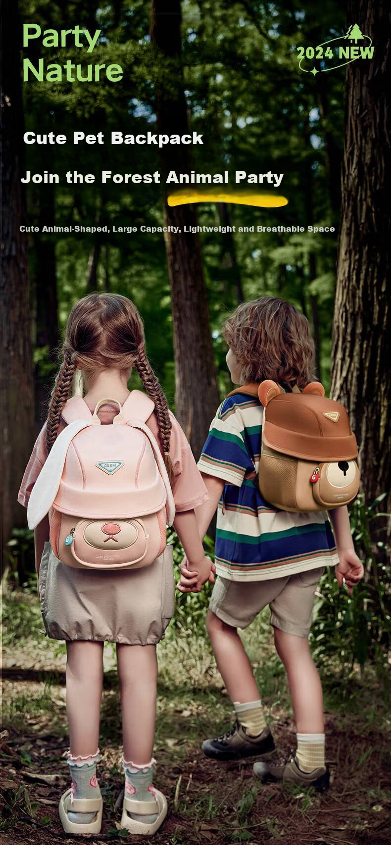 Germ Children's Backpack, Kindergarten Backpack, Ultra-Light Elementary School Bag, Travel Bag for Girls And Boys, Animal-Themed Small Backpack, Keke Xiong 1