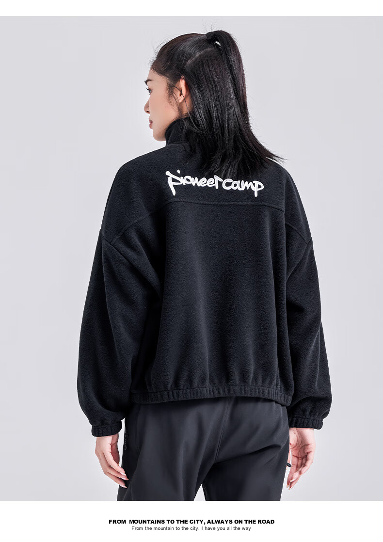 Pioneer Camp Women's Short Fleece Autumn Stand Collar Warm Jacket Fleece Lined Loose Sports Outdoor Fleece Coat 13