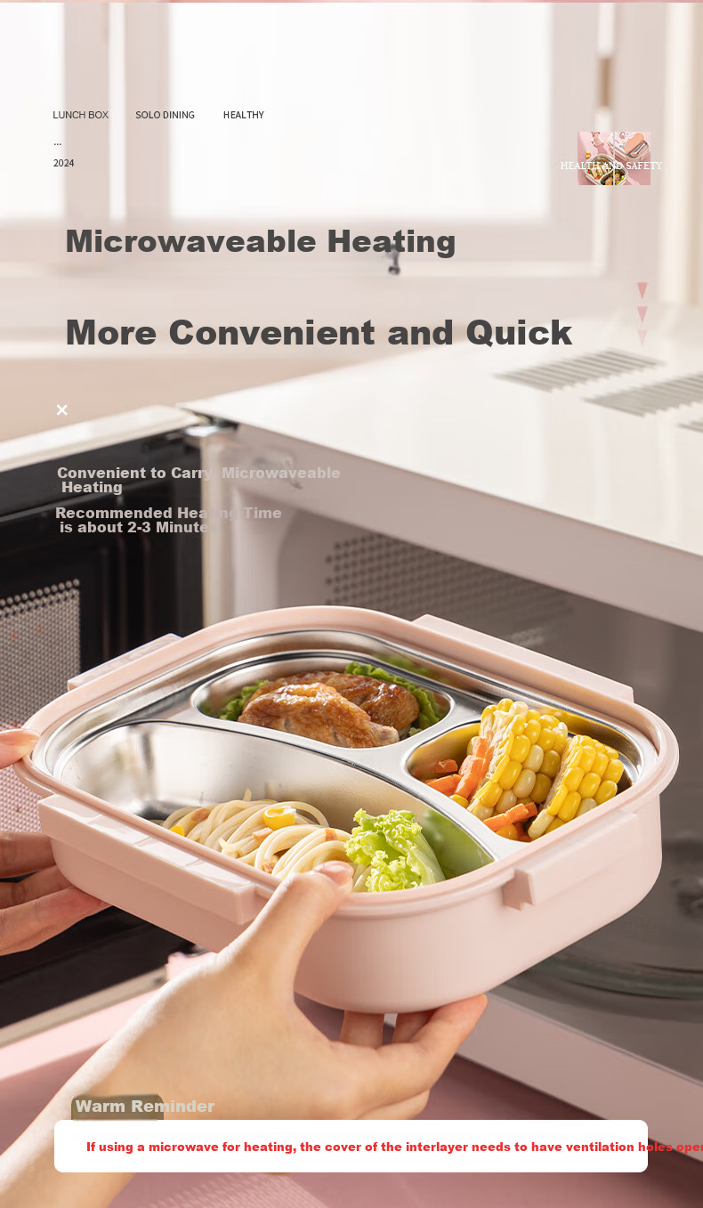 Guangyi 316 Stainless Steel Lunch Box for Elementary School Students And Office Workers, 3-Compartment Bento Box with Utensils And Soup Bowl + Bag GY7406 5
