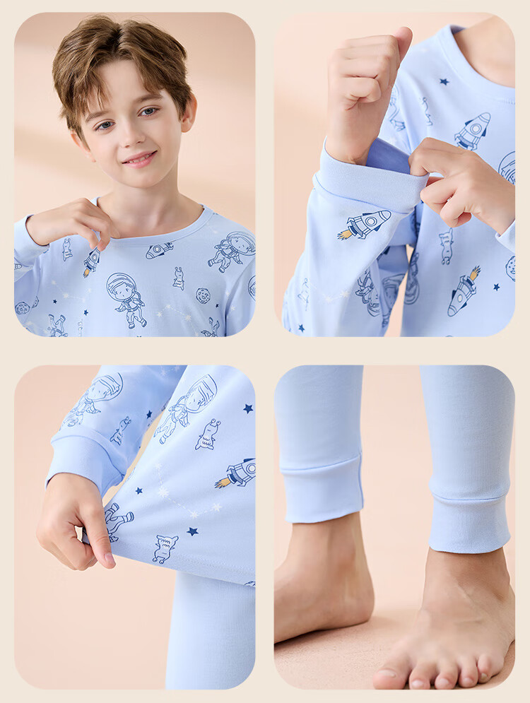 Hodo Children's Thermal Underwear Pure Cotton Girls Comfortable Soft Skin-friendly Antibacterial Mite-proof Long Sleeve Crew Neck Autumn Top and Bottom Set 16