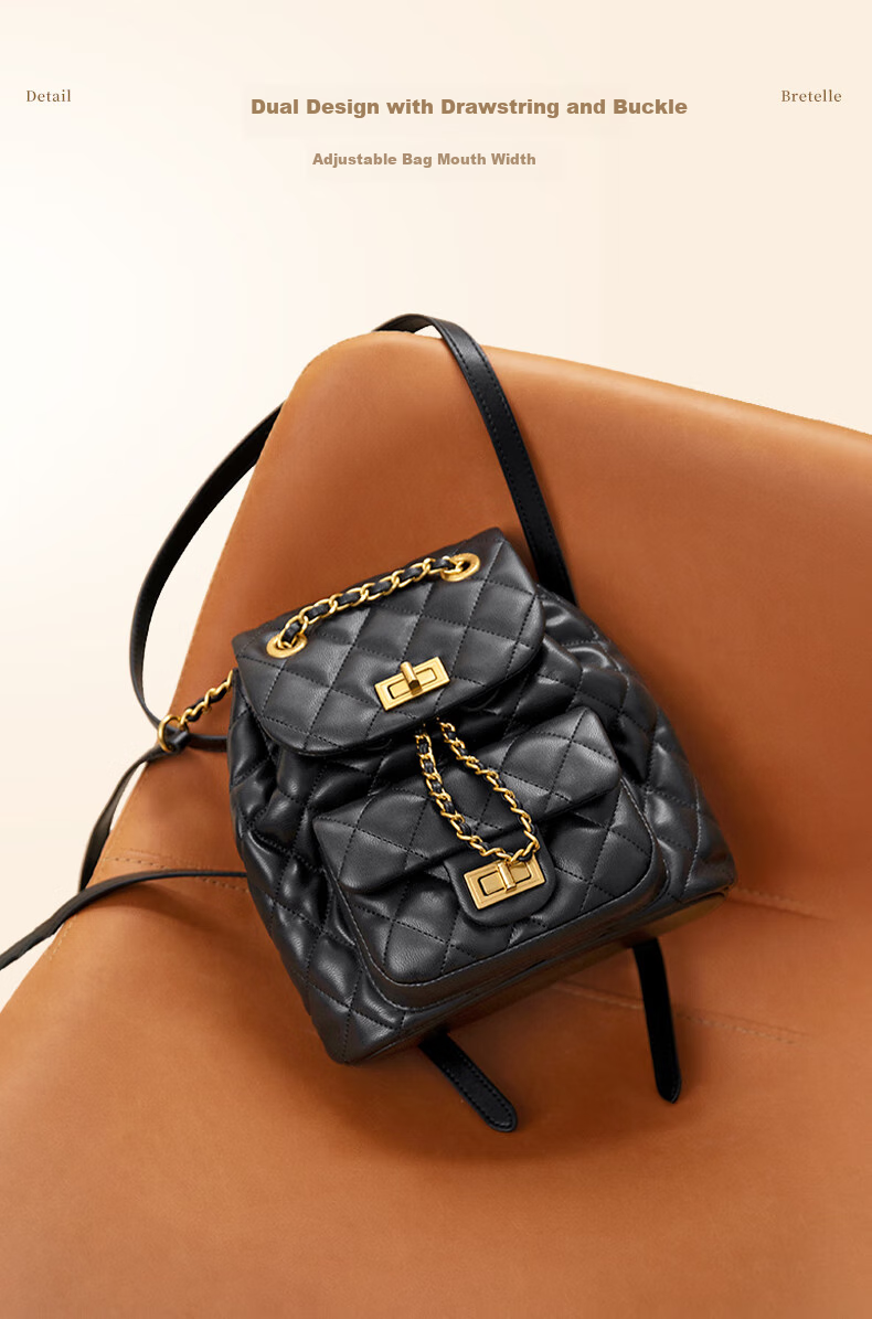 Belle Mother's Day Gift, Women's Quilted Chanel-Style Backpack, Lightweight Chain Crossbody Bag X7046CX4, Black 4