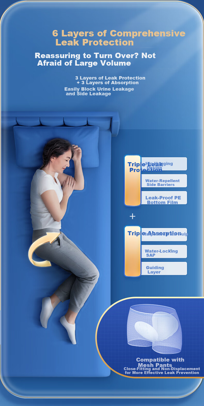 Elderjoy Fitted Leak-Proof Adult Diapers, M Size, 10 Pieces, 62*34cm, Incontinence Pads, Adult Diapers with Mesh Pants, Butterfly Pieces 3