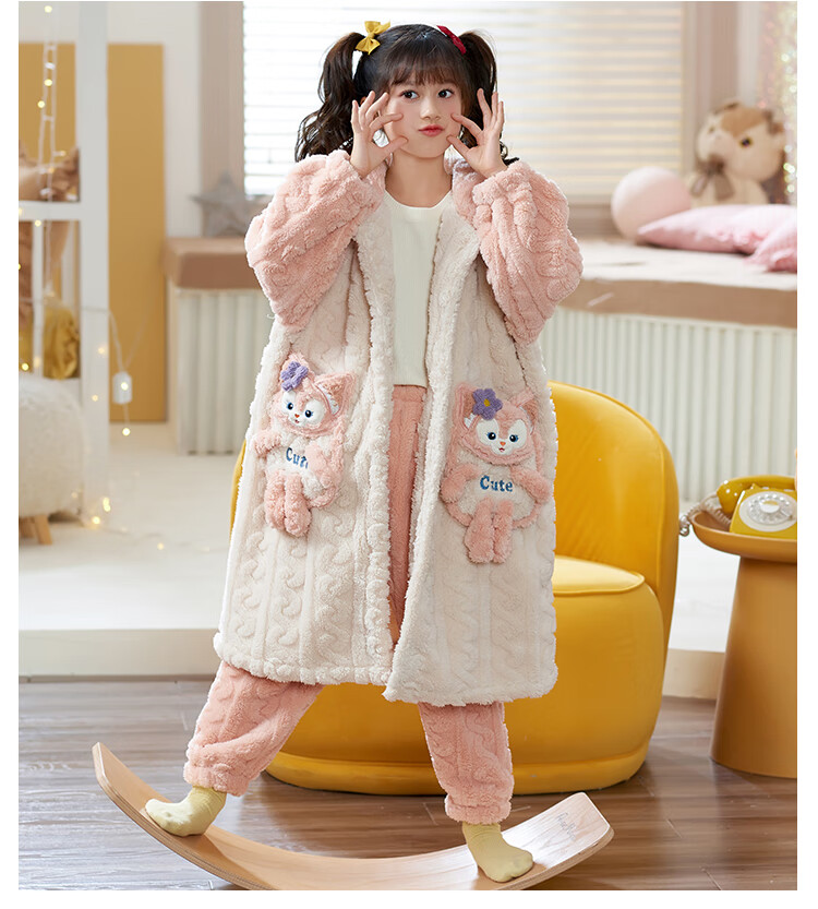LangSha Baby Girls Coral Fleece Pajamas Autumn Winter 2025 New Children's Bathrobe Winter Stylish Homewear for Little Girls 12