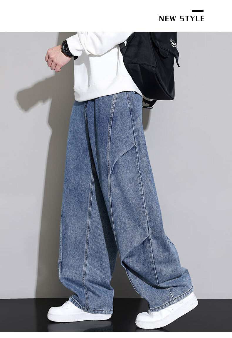 Top Youth Men's Jeans Autumn Winter Trendy Vintage Straight Leg Cargo Pants Plus Size Loose Casual Pants Blue L 5