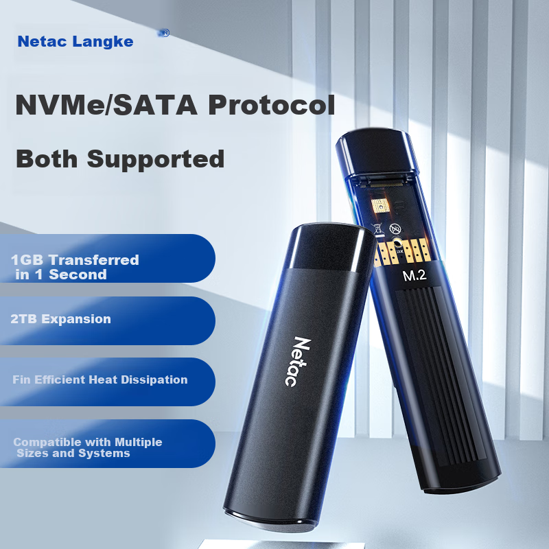 Netac M.2 NVMe/SATA Dual-Protocol External Hard Drive Enclosure, USB3.1 Interface, SSD External Case, Laptop M.2 Enclosure, WH61 CtoA