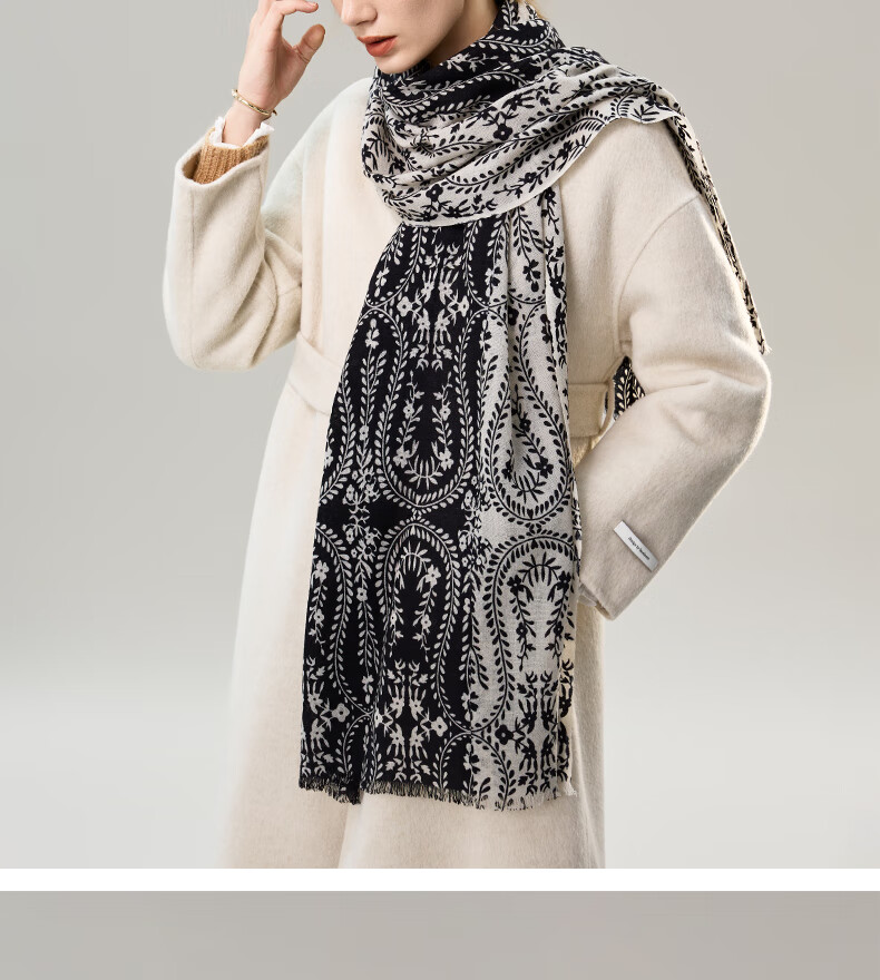 ELLE [Gift Box Set] 100% Pure Wool Women's Scarf Shawl Printed Gift for Mom Girlfriend 4