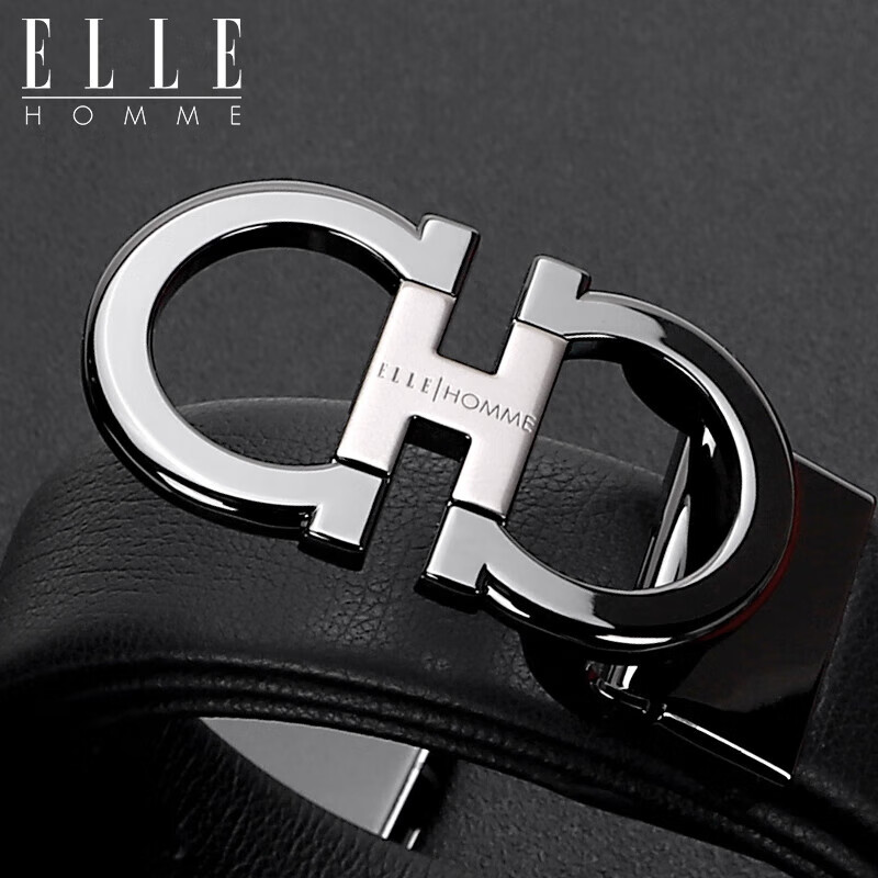ELLE HOMME Men's Business Leather Belt, Top-Grain Cowhide Buckle Waistband, Fashionable Trouser Belt 4923 Black Birthday Gift for Me