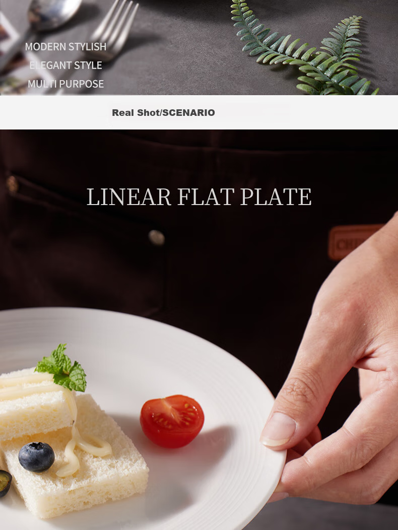 Baijie Ceramic Western Dinner Plate, 10.5 Inches, High-End Simple Line Pattern, White Steak Plate, Salad And Pasta Dish, 1 Piece 2