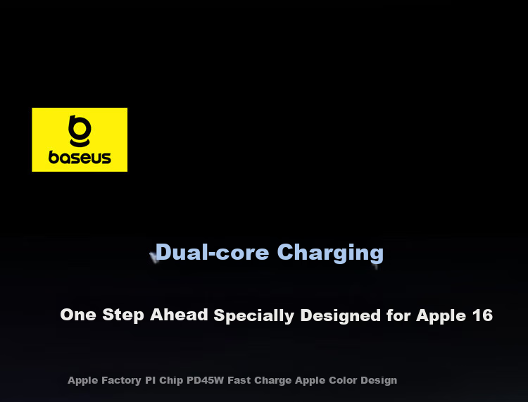 Baseus Dual-Core Charger, Apple 17 Charger PD45W Compatible with 40W GaN Fast Charging Head, IPhone17/16/15ProMax/Air Phone And IPad Charger Head, Starry Black 5
