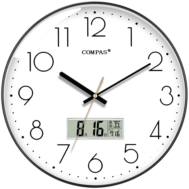 Compas Radio-Controlled Clock, Automatic Time Synchronization, Quiet Wall Clock for Classroom, Living Room, Exam Room, Wall-Mounted, C6219AY Piano Black, 35cm