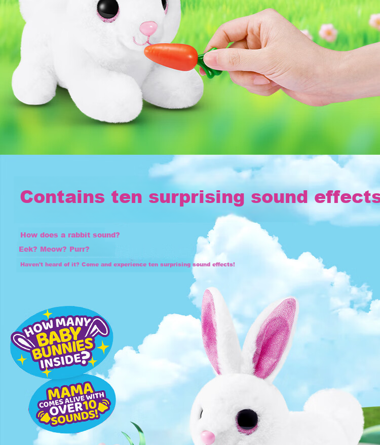 ZURU Pet Adorable Mammal Rabbit Electric Pet Interactive Feeding Toy with Sound, Cute White Rabbit Birthday Gift for Boys And Girls 4
