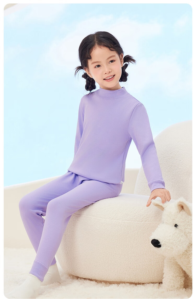 THREEGUN Kids Class A Soft Cotton Boys and Girls Half Turtleneck Long Sleeve Underwear Set Light Pink 120 4