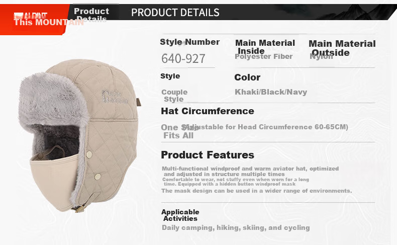 ALPINT MOUNTAIN Winter Cotton Hat for Men, Warm Leifeng Hat, Skiing Cap, Outdoor Ear Protection Windproof Pilot Cold-Proof Cycling Hat 9