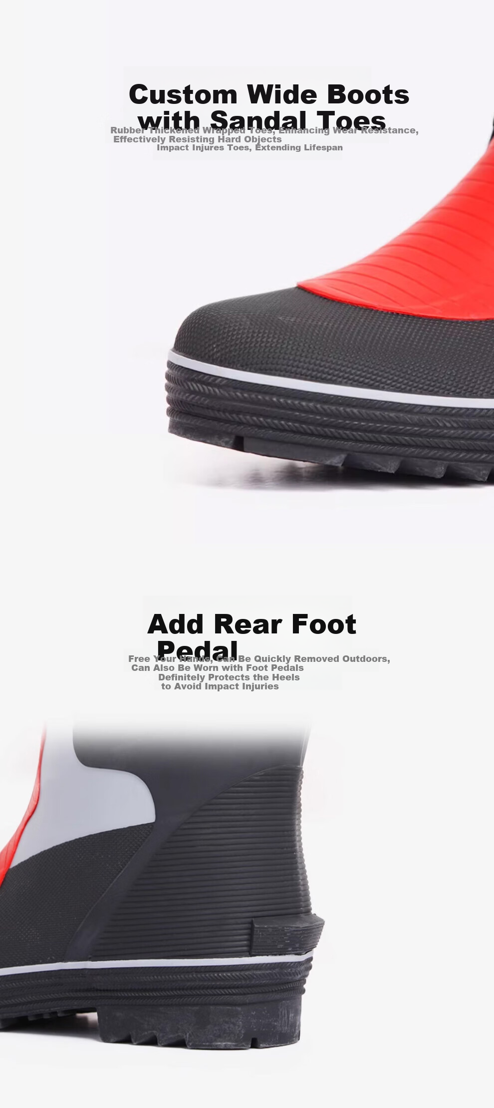 Jolly Walk Fishing Rain Boots, Men's Mid-Calf Waterproof Rubber Shoes, Car Washing Water Boots, Slip-On Shoes JW212 Red And Black 40 10