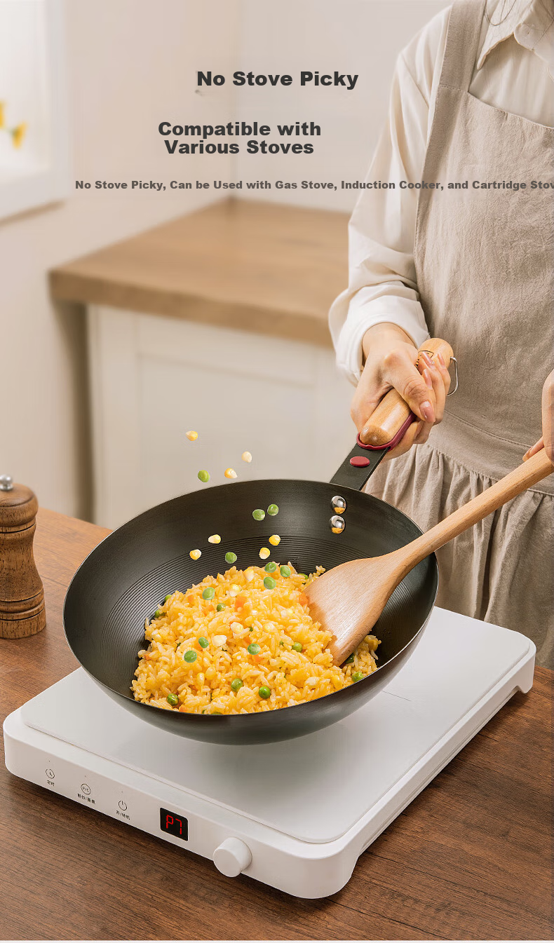 Zhongkang Mini Small Iron Wok Stir-Fry Pan, Non-Coated Traditional Pure Iron, Lightweight for Home Use, Rust-Resistant, Compatible with Induction And Gas Stoves, 26cm 12