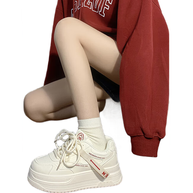 RENBEN Thick-Soled White Sneakers for Women, 2025 New Spring And Autumn Style, Popular Korean Version, Heightening Casual Sports Skateboard Shoes for Wome