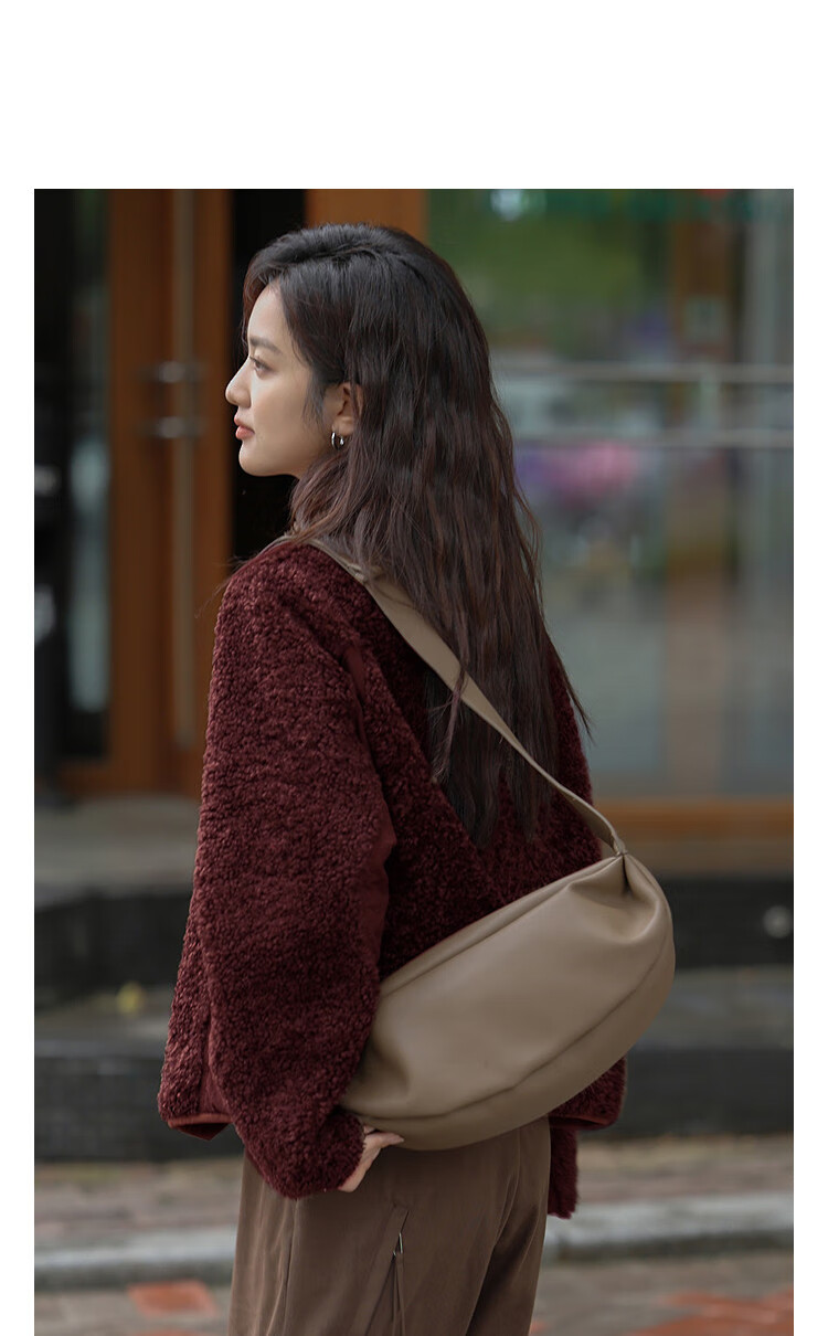 Demana [Jianlan Shiguang] Winter Soft Faux Lamb Wool Small Stand Collar Loose Elegant Petite Patchwork Women's Coat 1