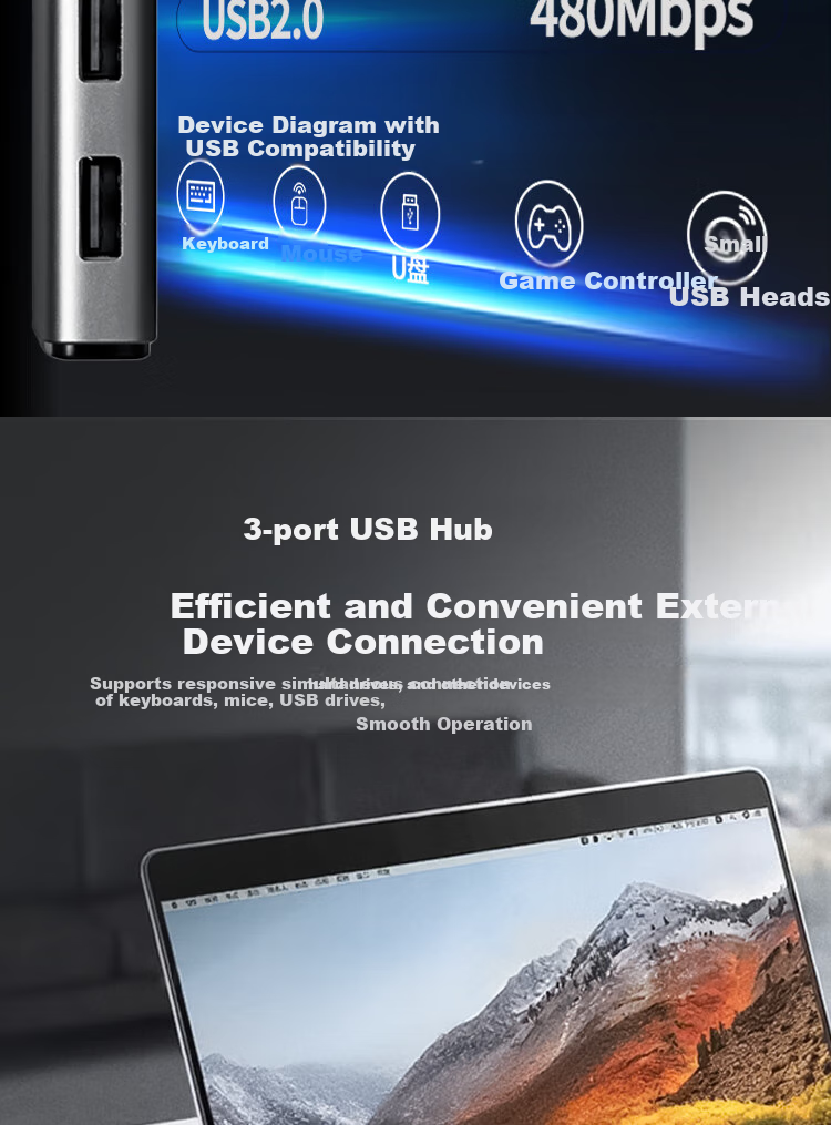 Lenovo Type-C Expansion Dock, USB Hub Splitter, USB Extender Hub, HDMI 4K HD PD 100W Converter, Laptop Expansion Dock BY05-H1 (Metal) 4