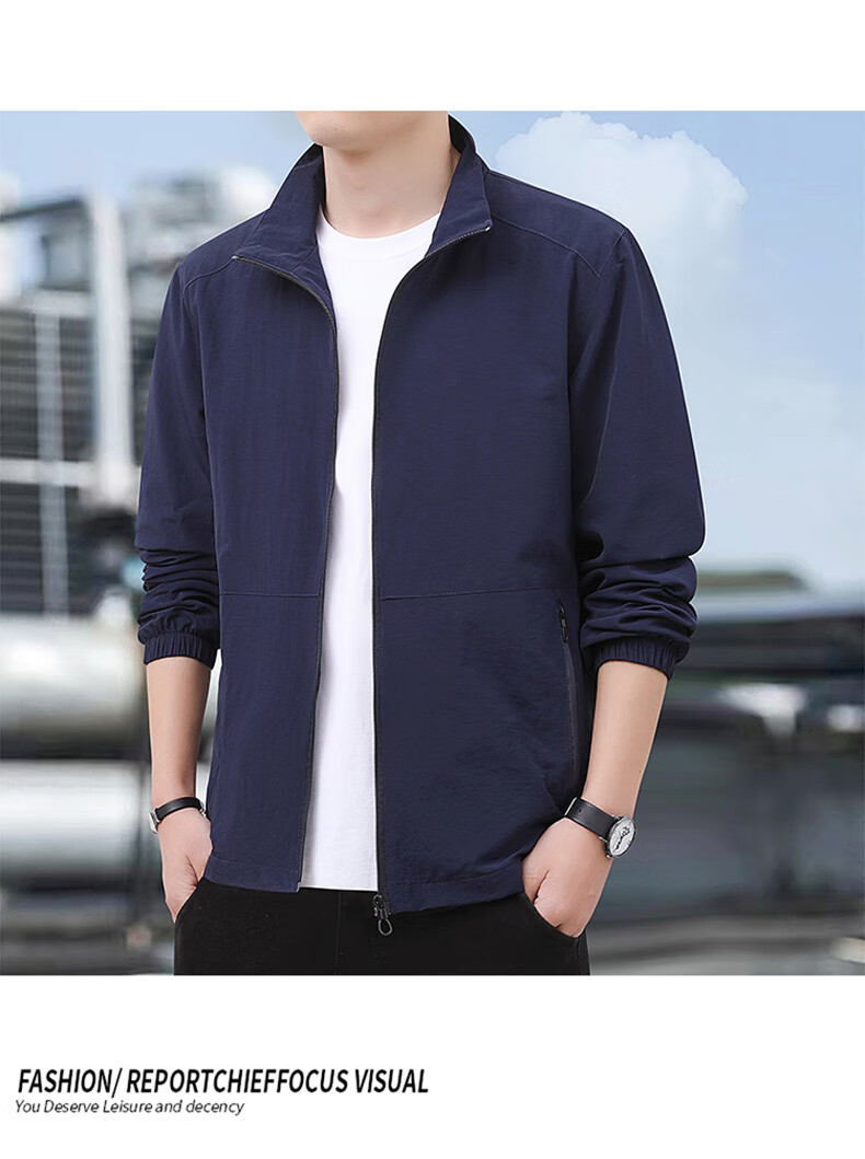 ROMON Men's Autumn Business Casual Versatile Stand Collar Executive Baseball Jacket LH03 Dark Gray XL 16