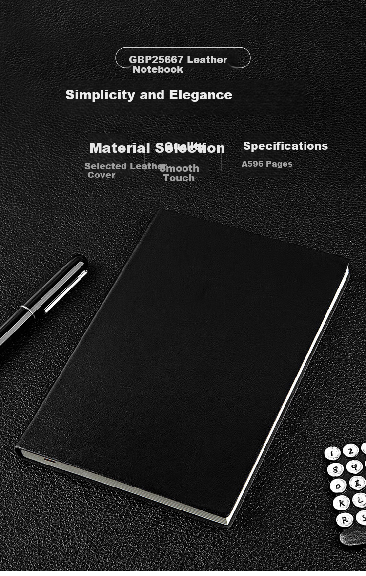 GuangBo Notebook A5/96 Sheets Leather Cover Notebook for Business Office Meetings, Journal Diary Office Supplies, Black GBP25667 2