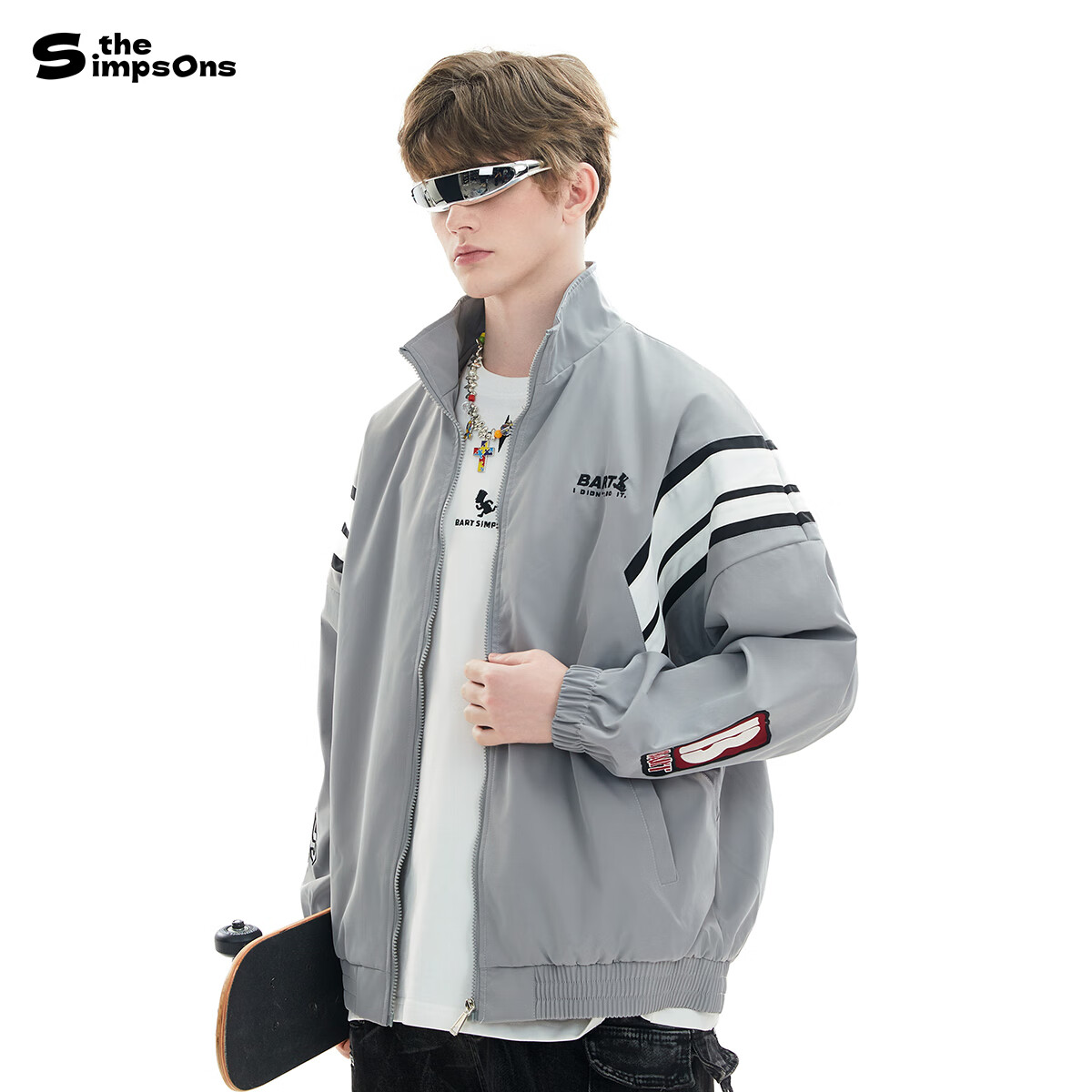 THE SIMPSONS Casual Colorblock Patchwork Trendy Loose Unisex Jacket Coat Gray/White/Black Regular XL