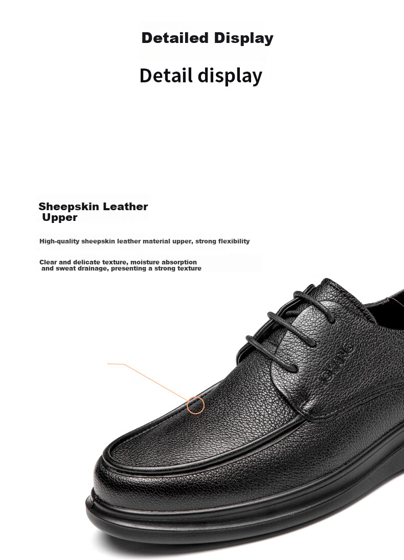 Aokang Business Casual Leather Shoes, Sheepskin Soft Sole Comfortable Lace-Up Work Shoes, Black Size 44 12
