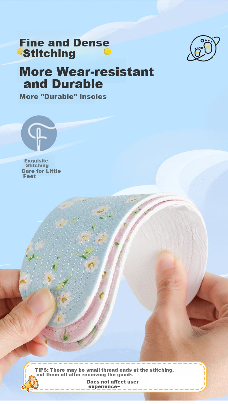 FOOTOPPO Children's Insoles, Pure Cotton Multi-Layer Insoles, Cuttable, All-Cotton, for Girls, Babies, Toddlers And Boys 6