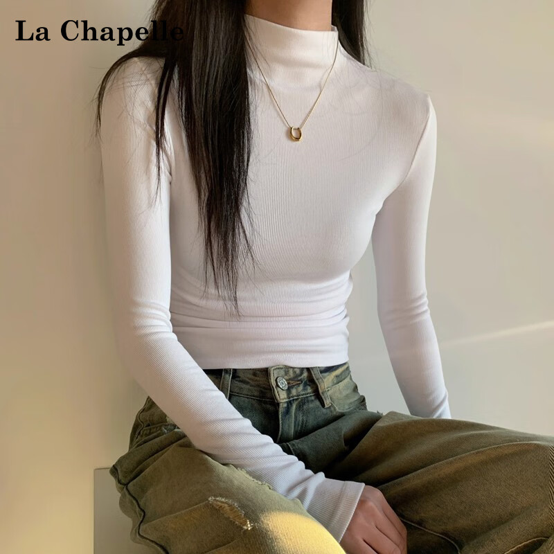 La Chapelle Women's Half Turtleneck Slim Fit Lightweight Knit Top Autumn Winter White S