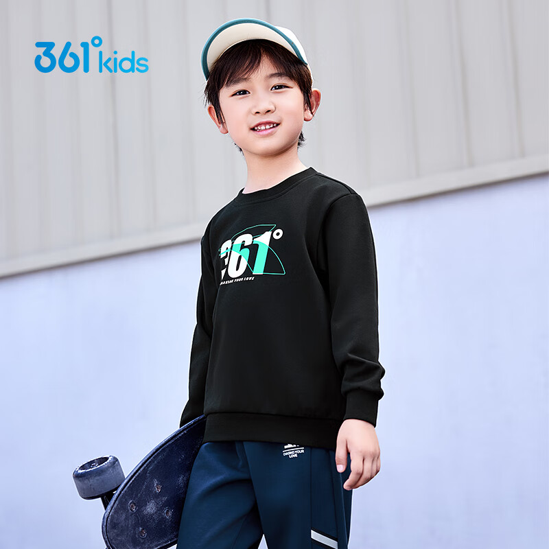 361° Children's Clothing, Kids' Sweatshirt, Fall 2025, Boys And Girls School Versatile Loose-Fitting Athletic Crew Neck Sweatshirt, Black, Size 120