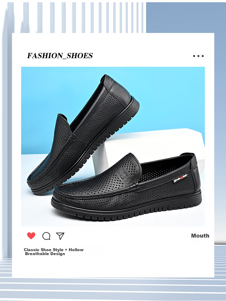 SPIDER KING Business Casual Shoes, Simple Slip-On Men's Shoes, Lightweight Comfortable Loafers, Men's Leather Shoes, 36205, Black, Size 44 3