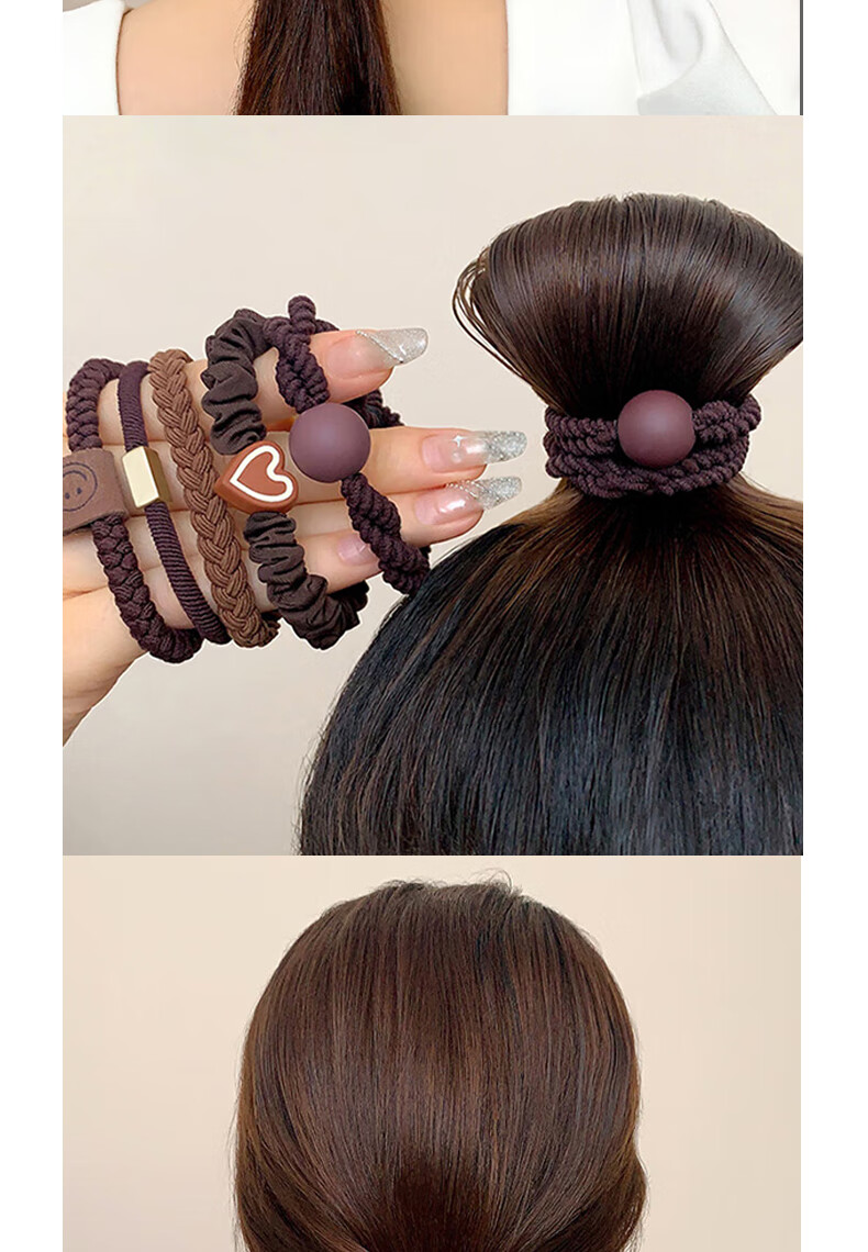 Jiaoxuefei Versatile Brown Fashionable Hair Ties, 5-Pack, Hair Bands, Ponytail Holders, Elastic Hair Bands 4