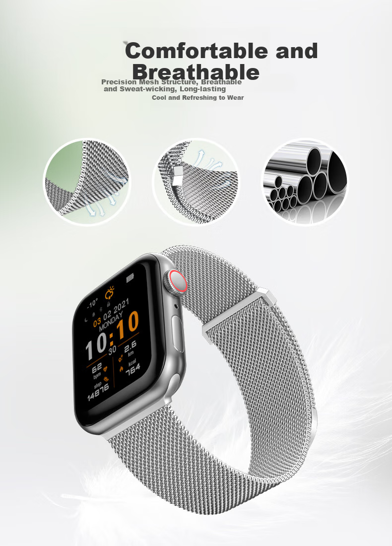 Watchbond Compatible with Apple Watch S11/S12 Band, Apple IWatch S9/S10 Band, Milanese Loop for S8/SE, Dual Magnetic, Suitable for Men And Women, Summer 42mm Metal Wristband 5